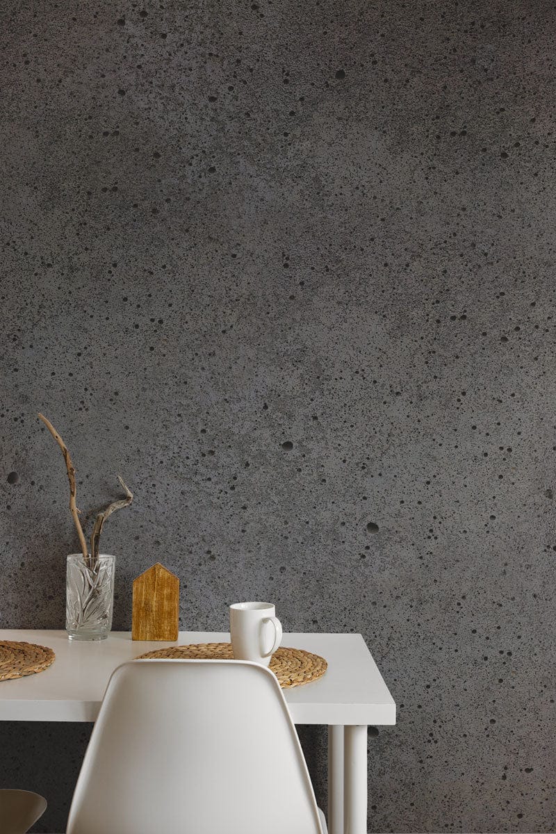 Papier peint mural en ciment marbré avec mur gris foncé texturé et piqué