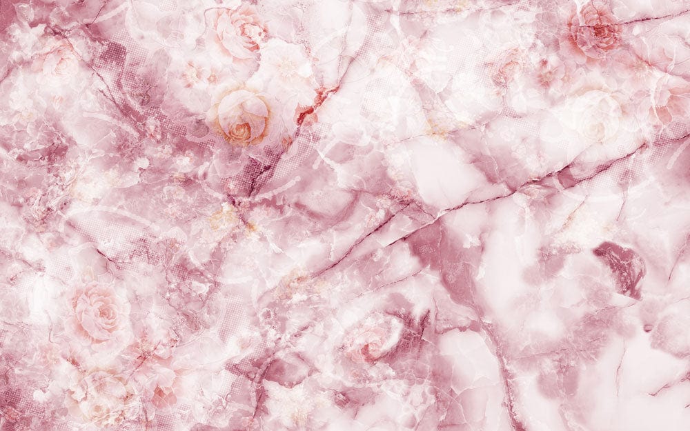 Papier peint mural cristal rose craquelé avec marbre rose et veines blanches et foncées