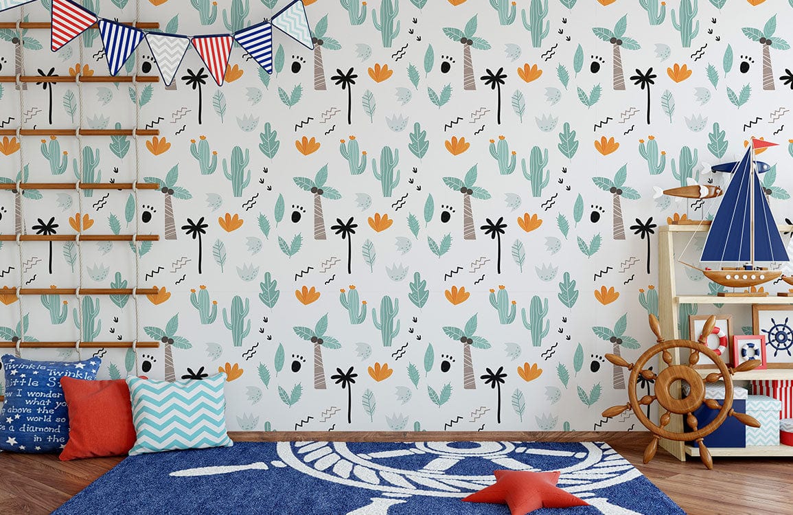 Papier peint mural enfantin coloré avec thème nautique et papier peint mural décoratif