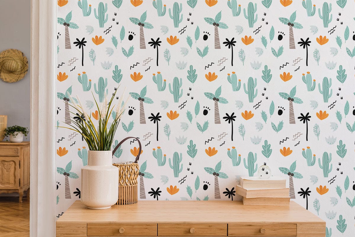 Papier peint mural tropical avec cactus et palmiers pour un décor d’arbre unique