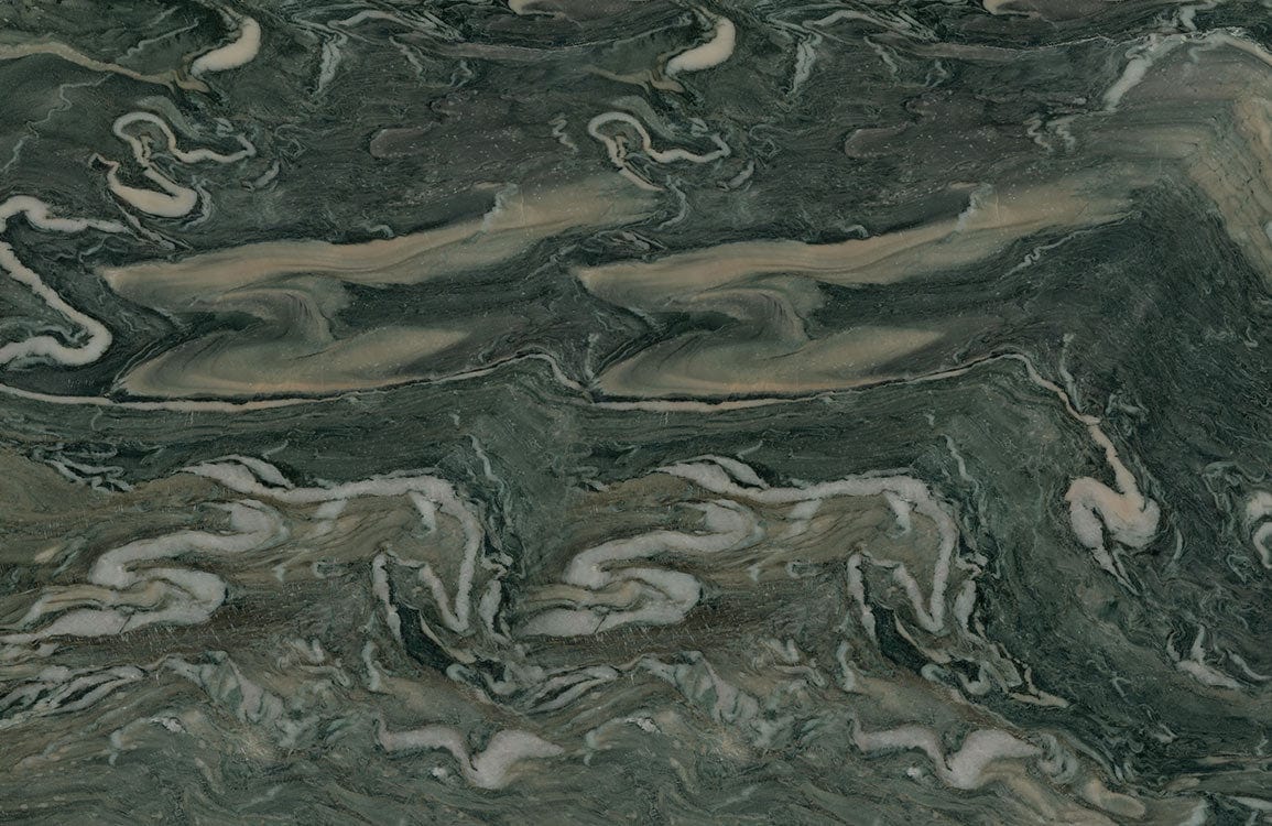 Papier peint mural en marbre vert foncé avec veines blanches et brunes claires