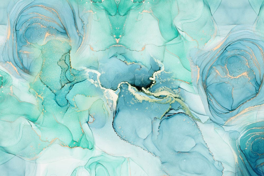 Artwork abstrait en alcool ink avec marbre vert lac pour papier peint mural en marbre vert