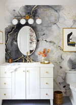 Papier peint mural marbre noir et or œuvre d’art moderne - Vignette | Mr Papier Peint
