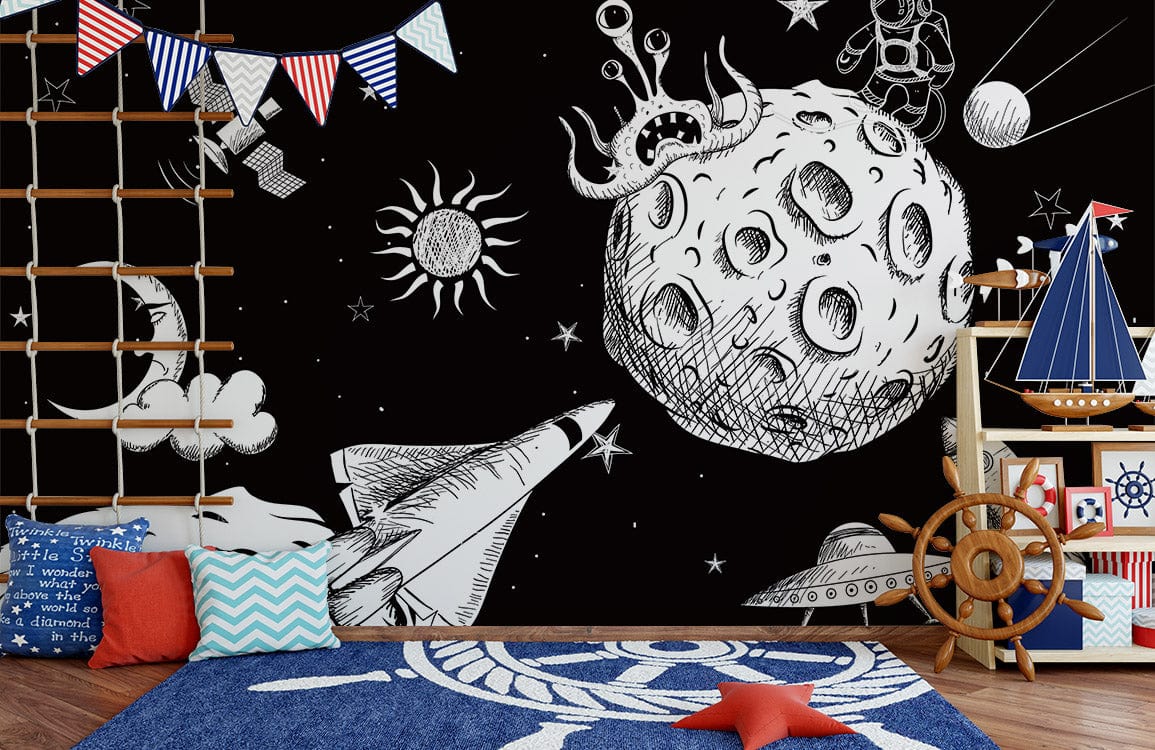 Peint mural espace pour chambre enfant avec mural espace extra-atmosphérique immersion totale
