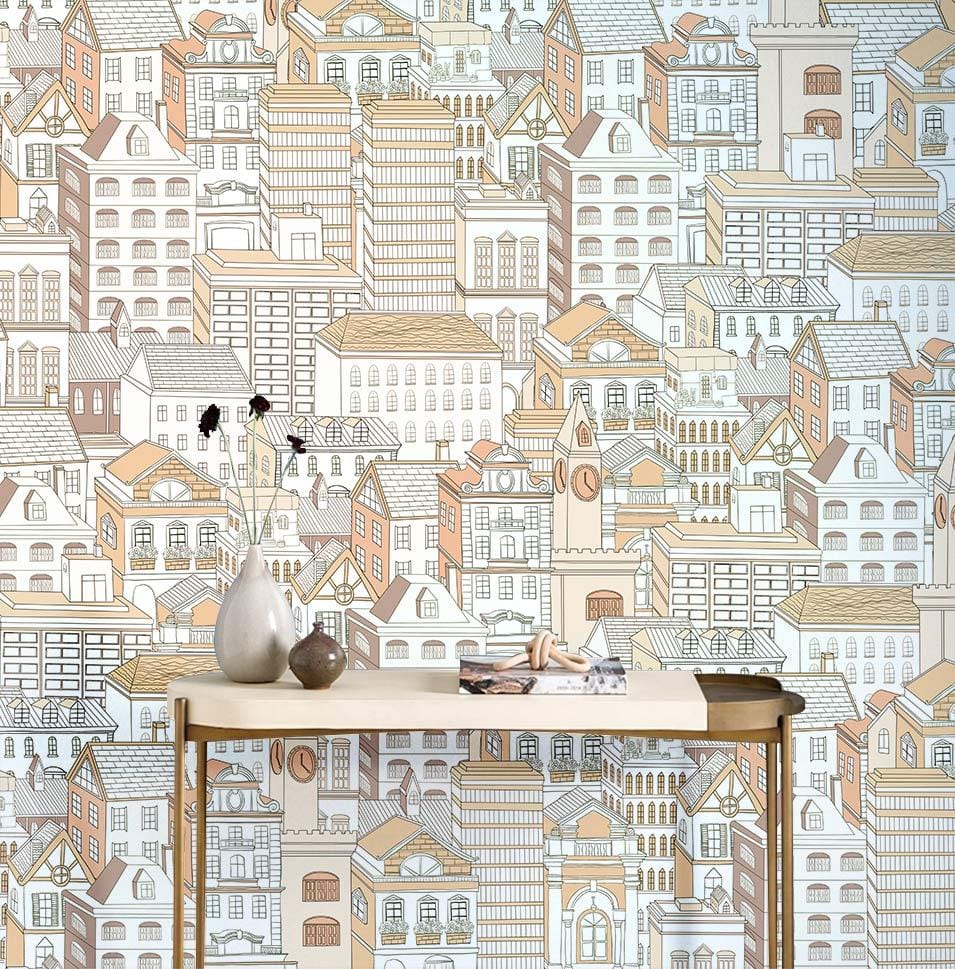 Peinture murale esquisse de Maison II, papier peint mural avec ville en tons neutres