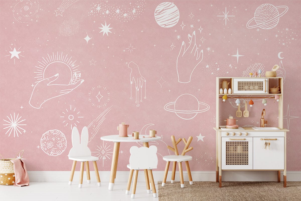 Image d’un murale Étoile Rose avec cuisine de jeu pour enfants dans un papier peint mural