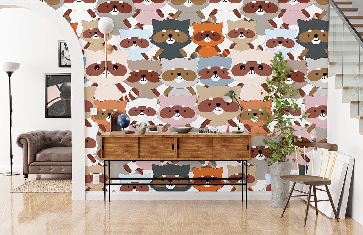 Papier peint mural explorateurs raton laveur avec motif coloré pour décoration intérieure