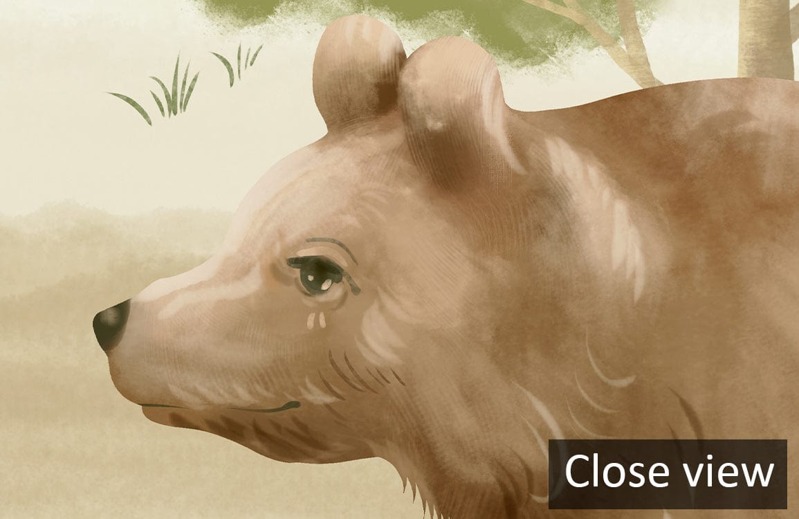 Peint mural faune avec ours brun triste, idéal pour mural faune Nature et déco