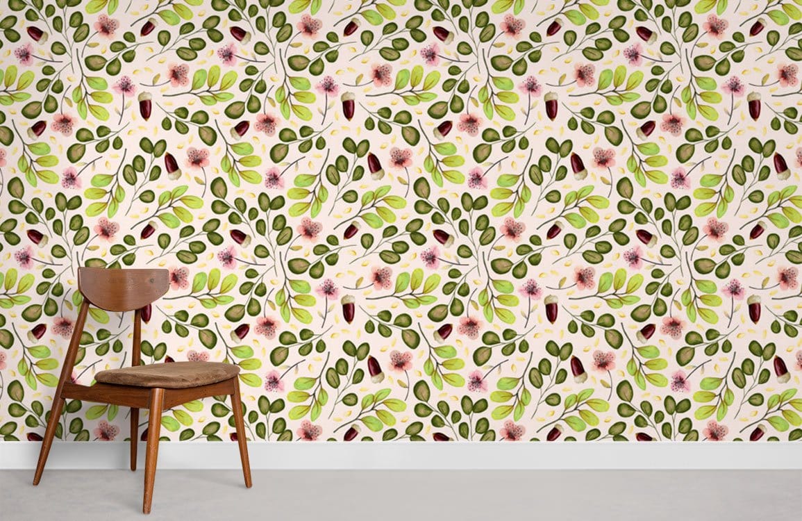 Papier Peint Mural Feuilles et Fleurs - Le meilleur Papier peint panoramique Sur mesure