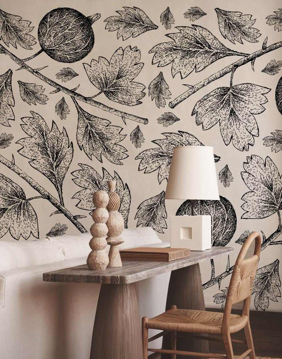 Papier Peint Mural Feuilles et Fruits - Le meilleur Papier peint panoramique Sur mesure