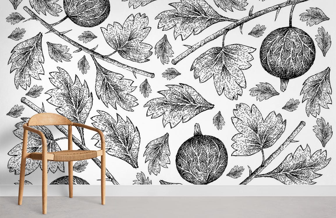 Papier Peint Mural Feuilles et Fruits - Le meilleur Papier peint panoramique Sur mesure