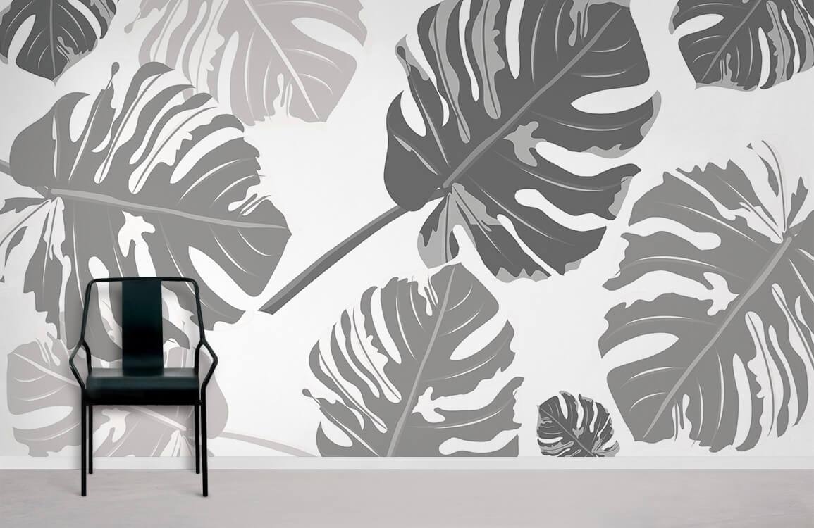 Papier peint mural feuilles grises - Le meilleur Papier peint panoramique Sur mesure