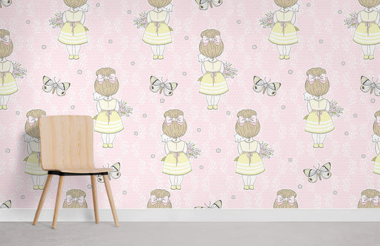 Papier peint mural fille et papillons - Le meilleur Papier peint panoramique Sur mesure