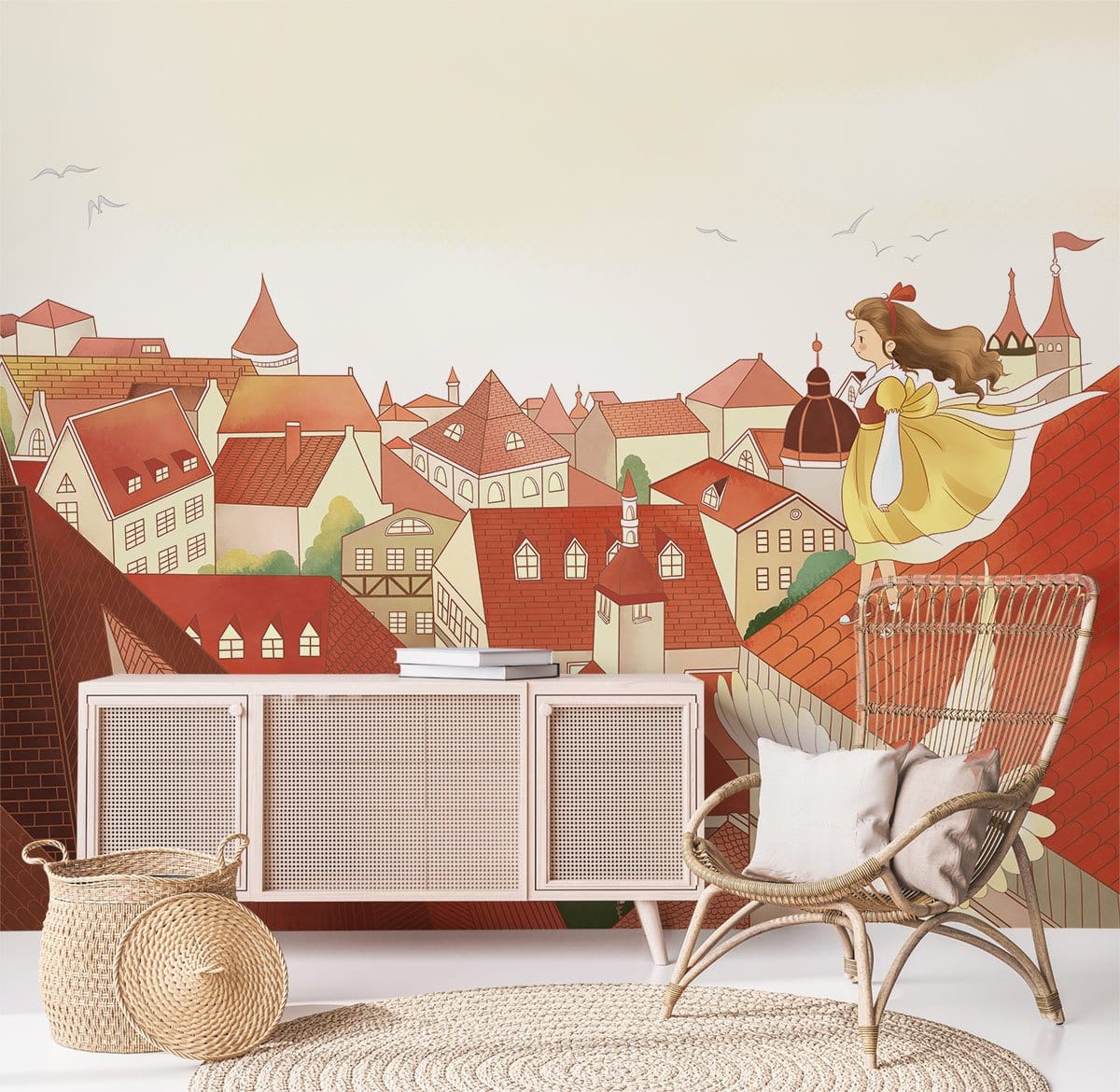 Papier peint mural Fille sur le toit - Le meilleur Papier peint panoramique Sur mesure
