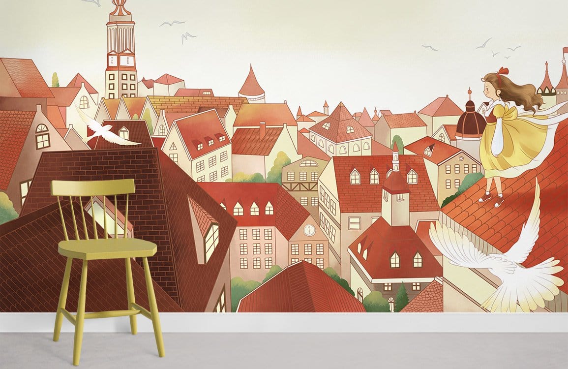 Papier peint mural Fille sur le toit - Le meilleur Papier peint panoramique Sur mesure