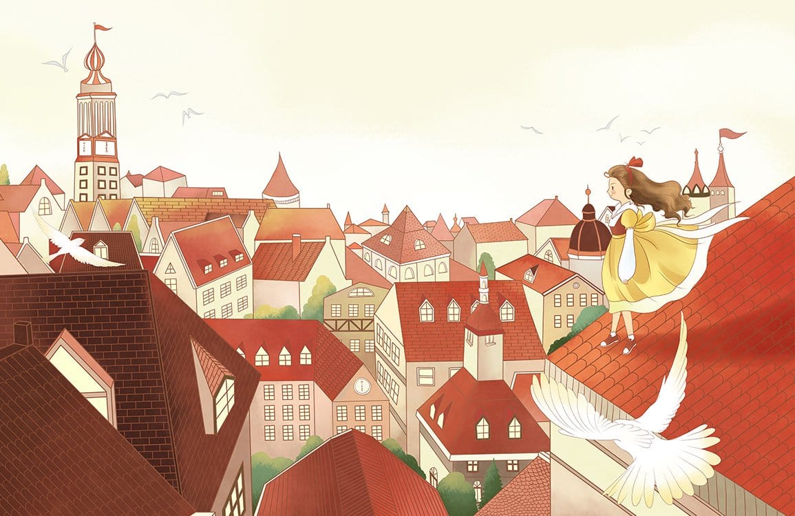 Papier peint mural Fille sur le toit - Le meilleur Papier peint panoramique Sur mesure