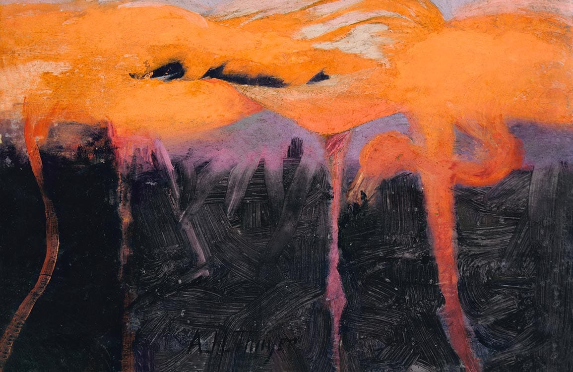 Peinture abstraite de flamants roses et orange pour le papier peint mural flamants rouges