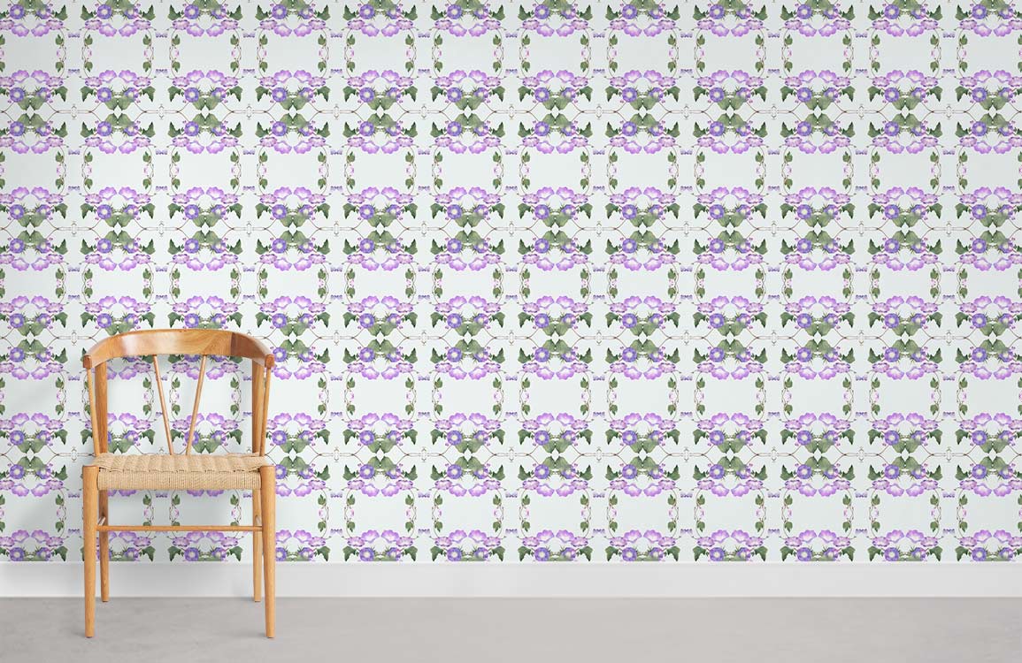 Chaise en bois avec siège tissé, idéal pour un papier peint mural fleurs ou panoramique