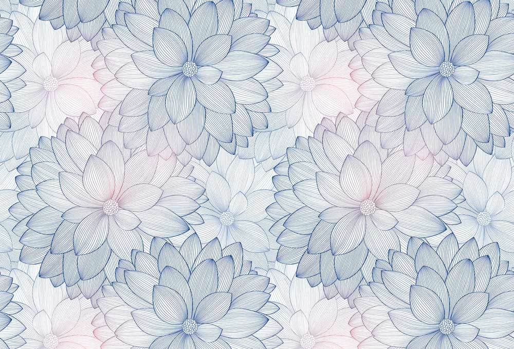 Seamless pattern of blue and white line-art fleurs for papier peint mural fleurs