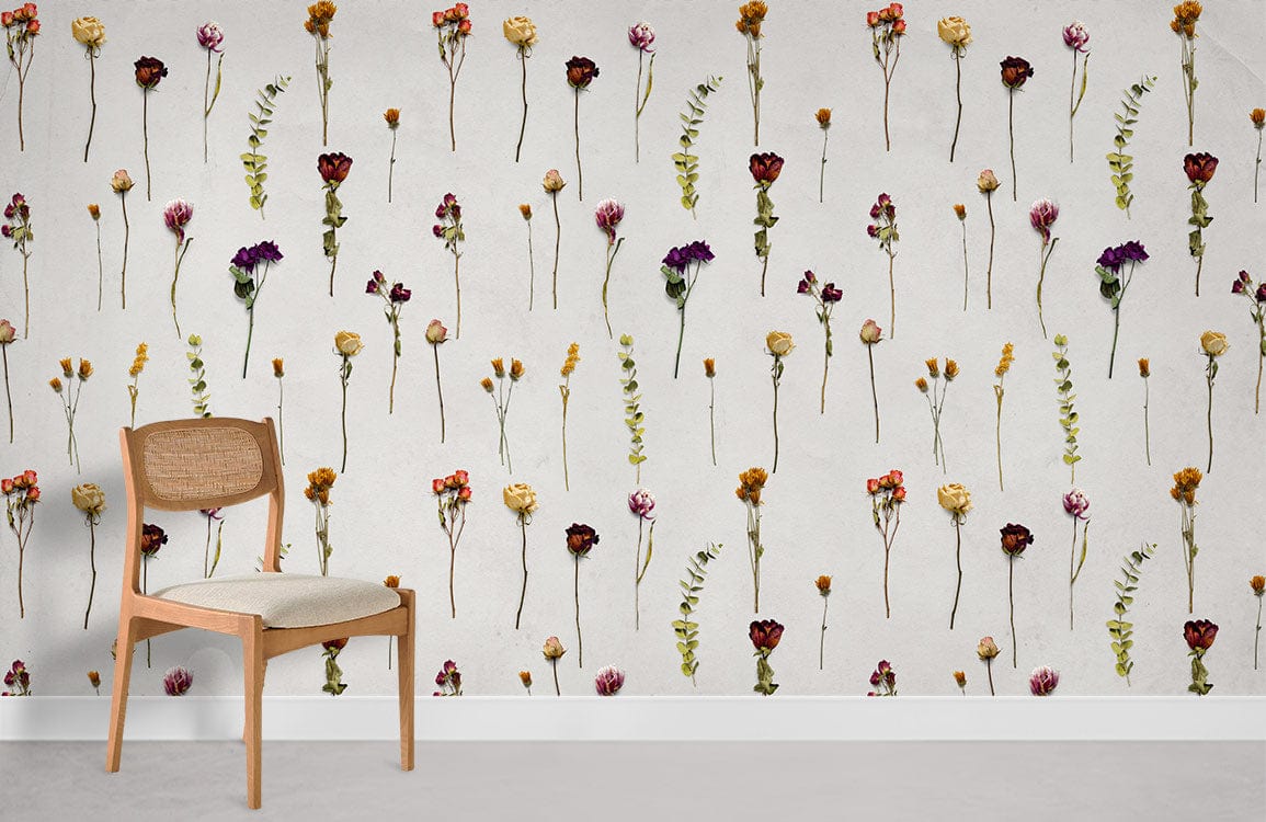 Chaise de salle à manger en bois avec dossier en cannage et siège rembourré, mural fleurs Dride