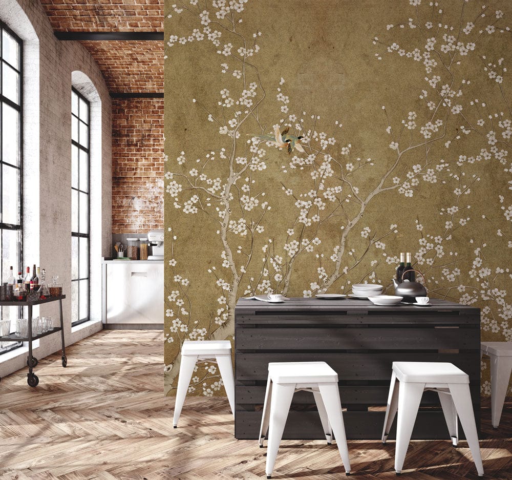 Papier peint mural fleurs Étoilées dans une cuisine moderne avec accent floral