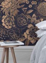 Papier peint mural fleurs vintage dorées pour une élégance intemporelle - Vignette | Mr Papier Peint