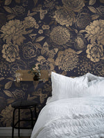 Papier peint mural fleurs vintage dorées pour une élégance intemporelle - Vignette | Mr Papier Peint