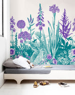 Papier peint mural Fleurs Violettes & Turquoise - Vignette | Mr Papier Peint