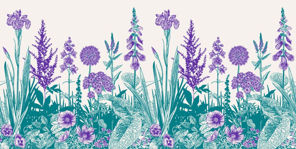 Papier peint mural Fleurs Violettes & Turquoise - Le meilleur Papier peint panoramique Sur mesure