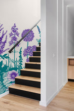 Papier peint mural Fleurs Violettes & Turquoise - Vignette | Mr Papier Peint