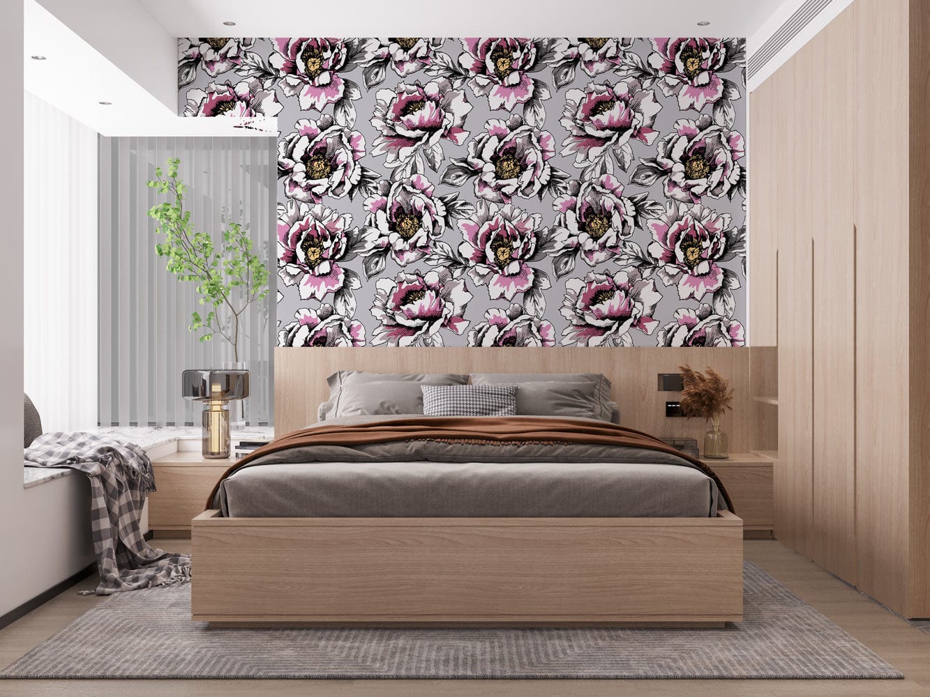 Papier peint mural floral monochrome moderne - Le meilleur Papier peint panoramique Sur mesure