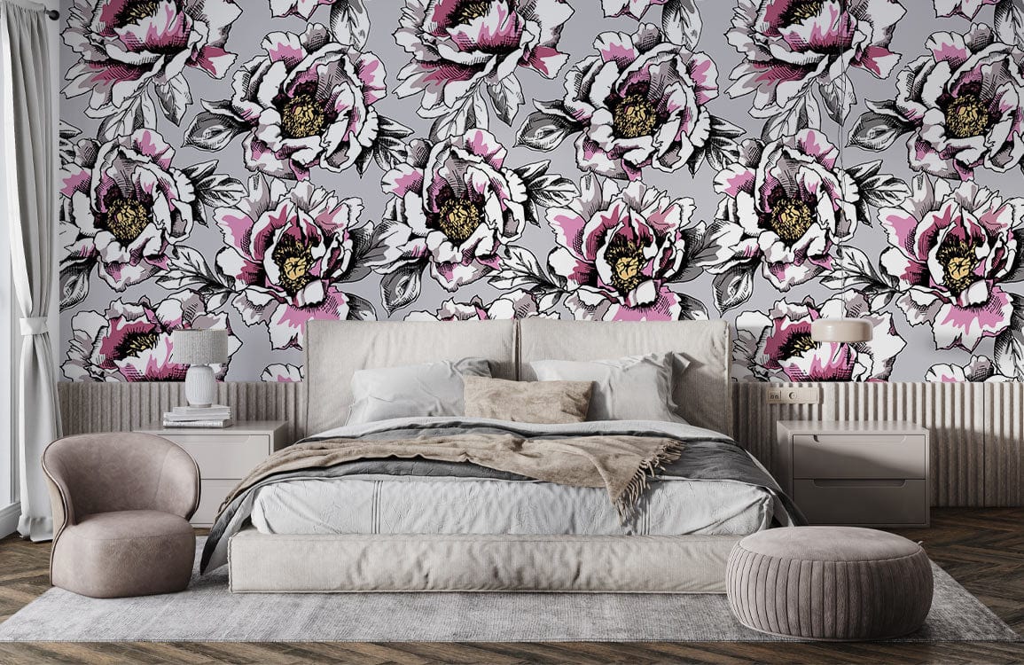 Papier peint mural floral monochrome moderne - Le meilleur Papier peint panoramique Sur mesure