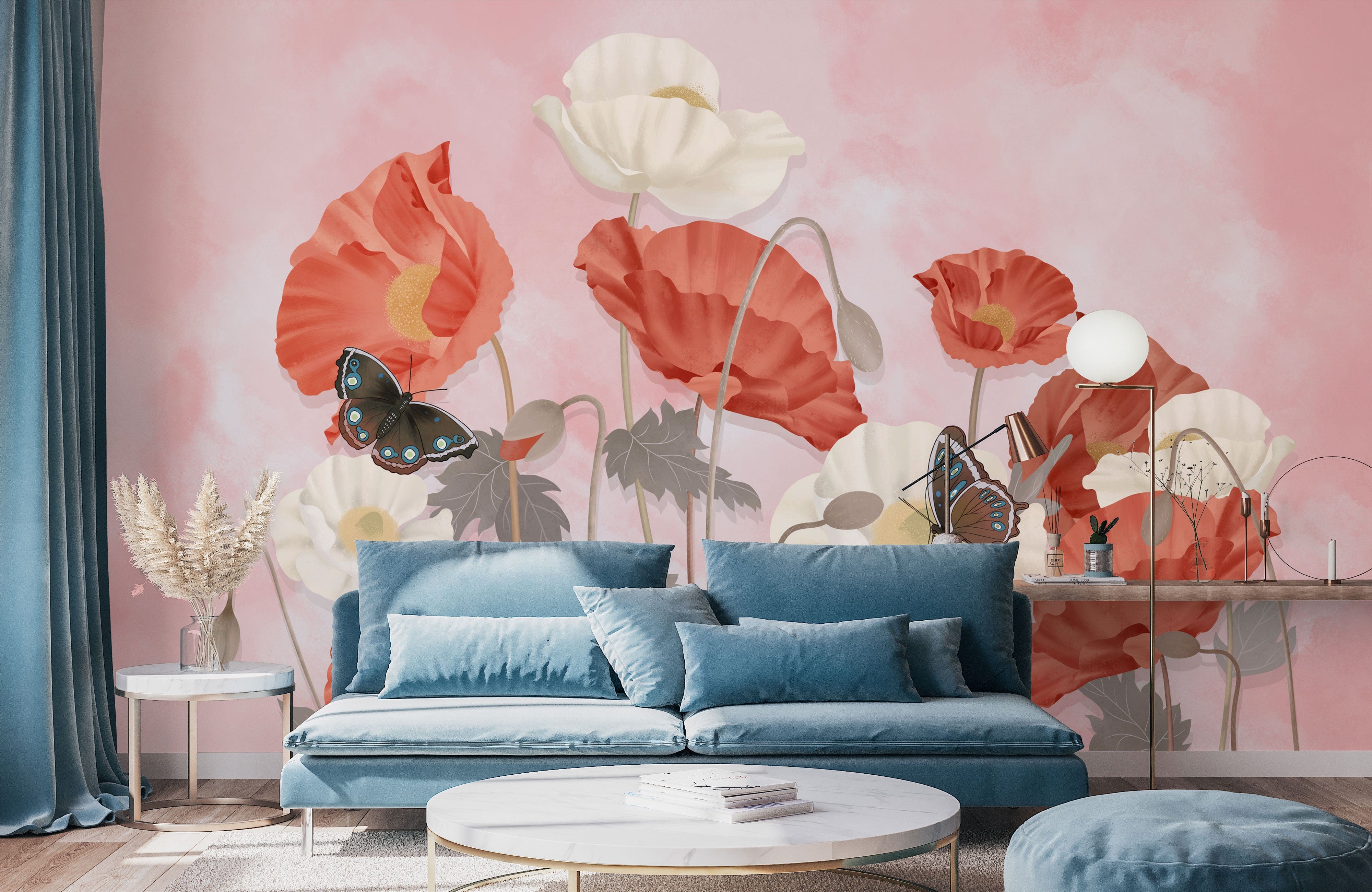 HDHGKYY 3D salon papier peint bleu pissenlit papillon fond Mural décoration de la maison peinture murale Art Mural autocollant Mural