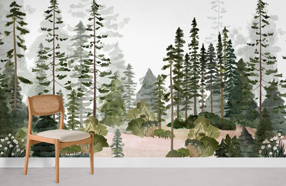 Papier peint mural forêt aquarelle - Le meilleur Papier peint panoramique Sur mesure