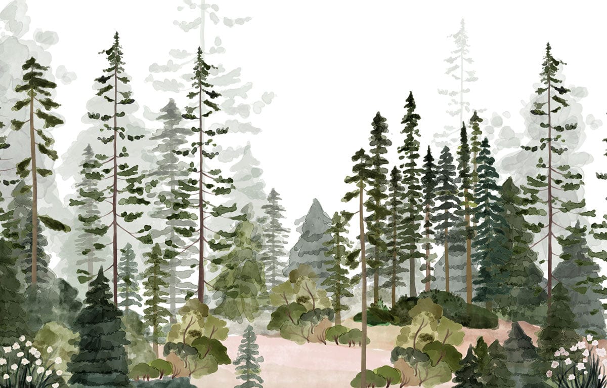 Papier peint mural forêt aquarelle - Le meilleur Papier peint panoramique Sur mesure