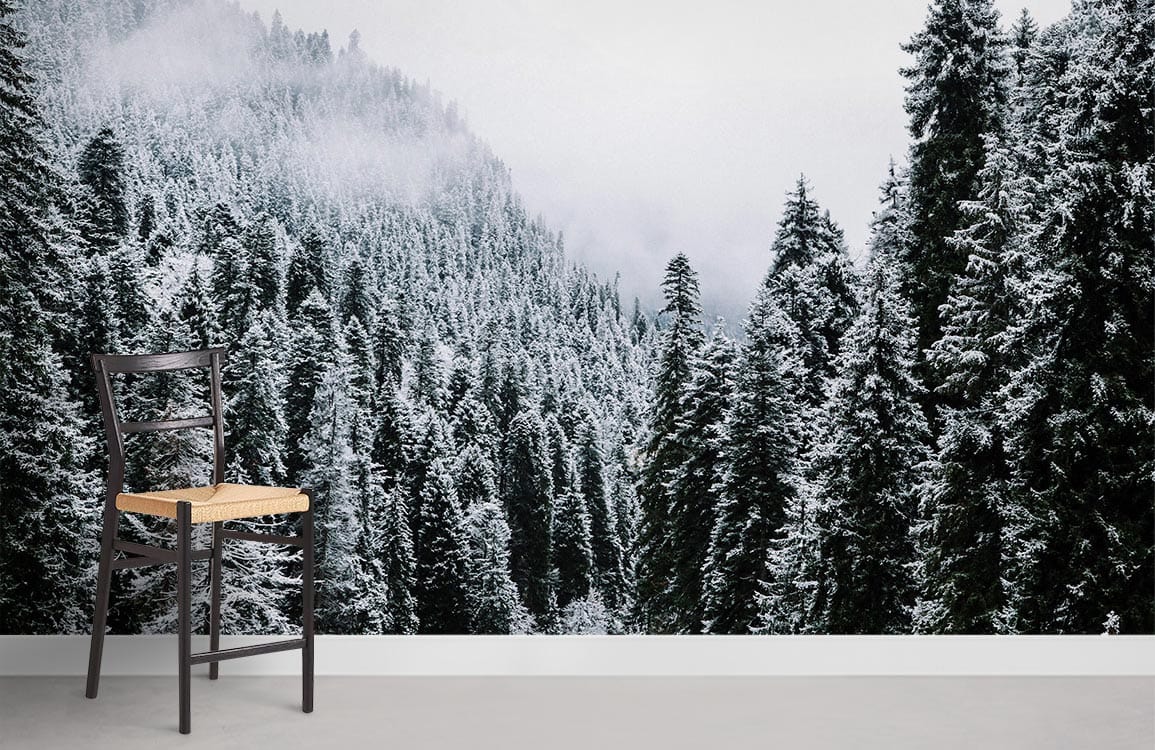 Papier peint mural forêt brumeuse d’hiver - Le meilleur Papier peint panoramique Sur mesure