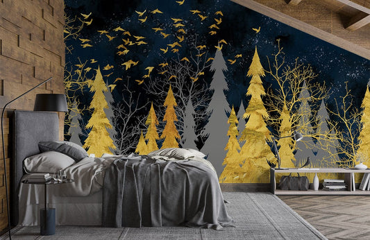 Papier Peint Mural Forêt Dorée - Le meilleur Papier peint panoramique Sur mesure