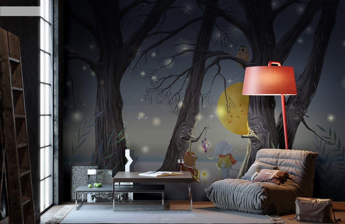 Papier Peint Mural: Forêt Enchantée et Animaux Nocturnes - Le meilleur Papier peint panoramique Sur mesure