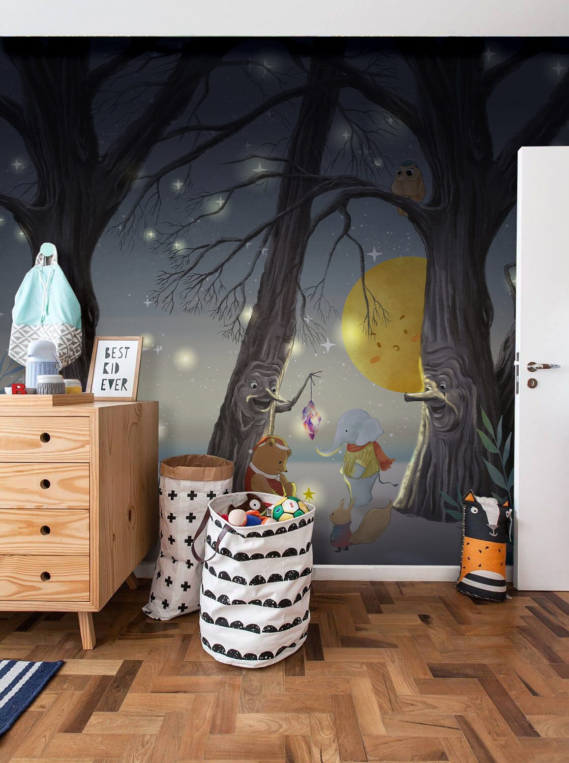 Papier Peint Mural: Forêt Enchantée et Animaux Nocturnes - Le meilleur Papier peint panoramique Sur mesure