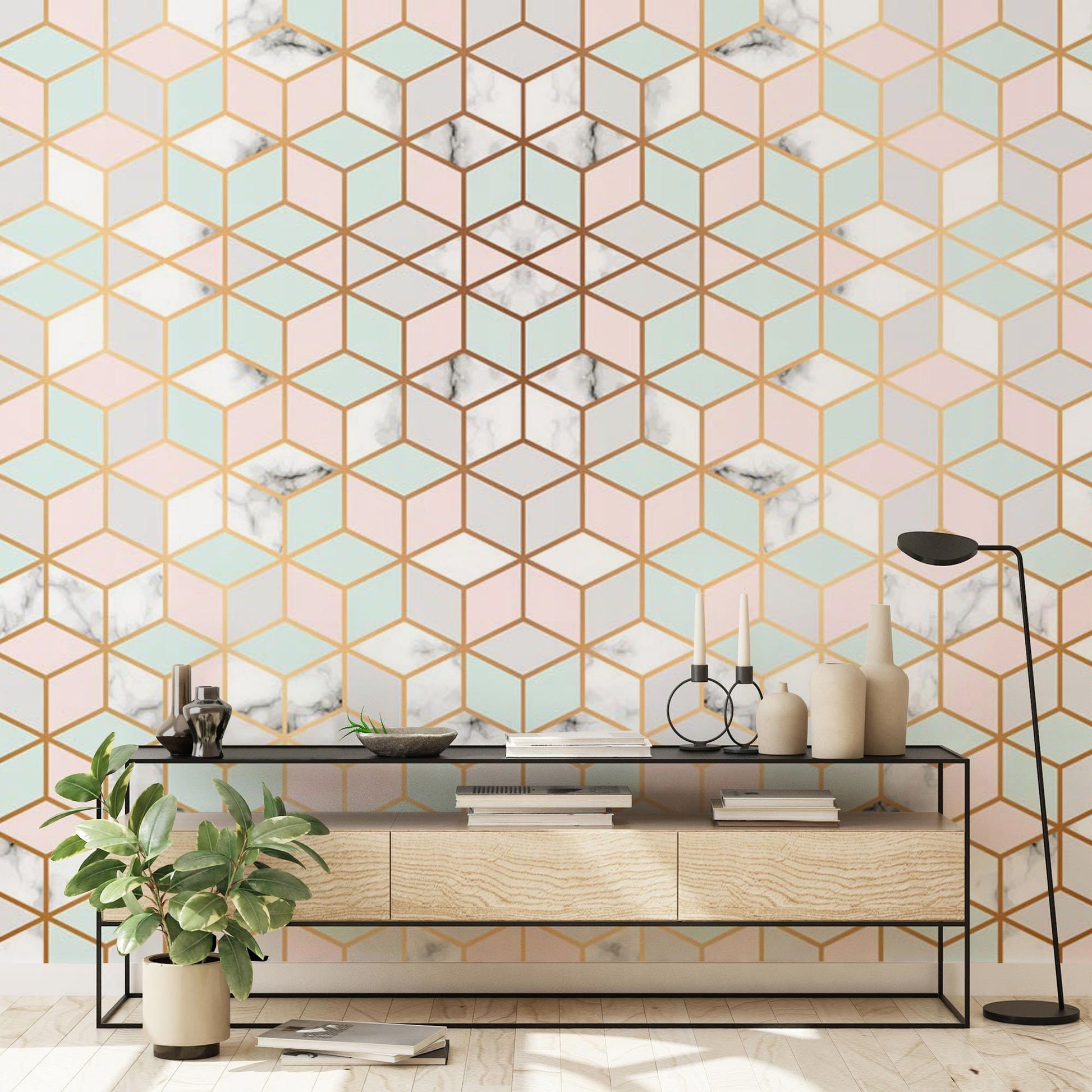 Papier peint mural géométrique régulier en marbre - Le meilleur Papier peint panoramique Sur mesure