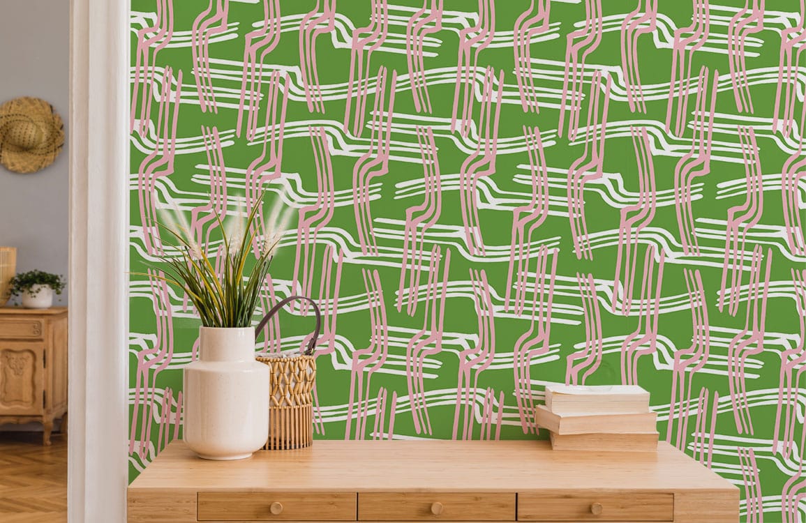 Papier peint mural géométrique vert et rose - Le meilleur Papier peint panoramique Sur mesure