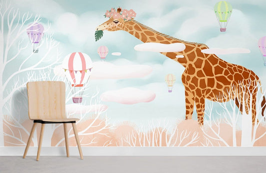 Papier peint mural girafe et ballon de 80 caractères - Le meilleur Papier peint panoramique Sur mesure