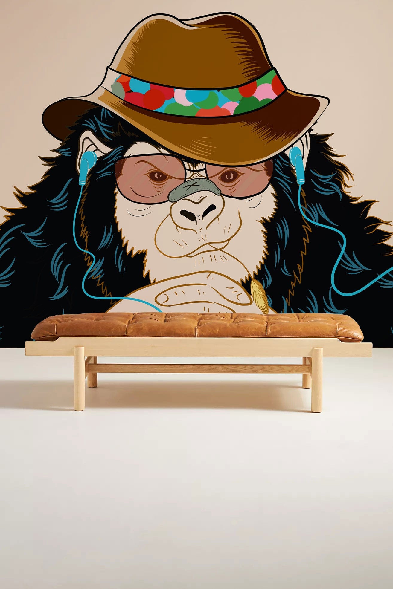 Banquette unique avec coussin baguette, idéal pour le papier peint mural Gorille Cowboy