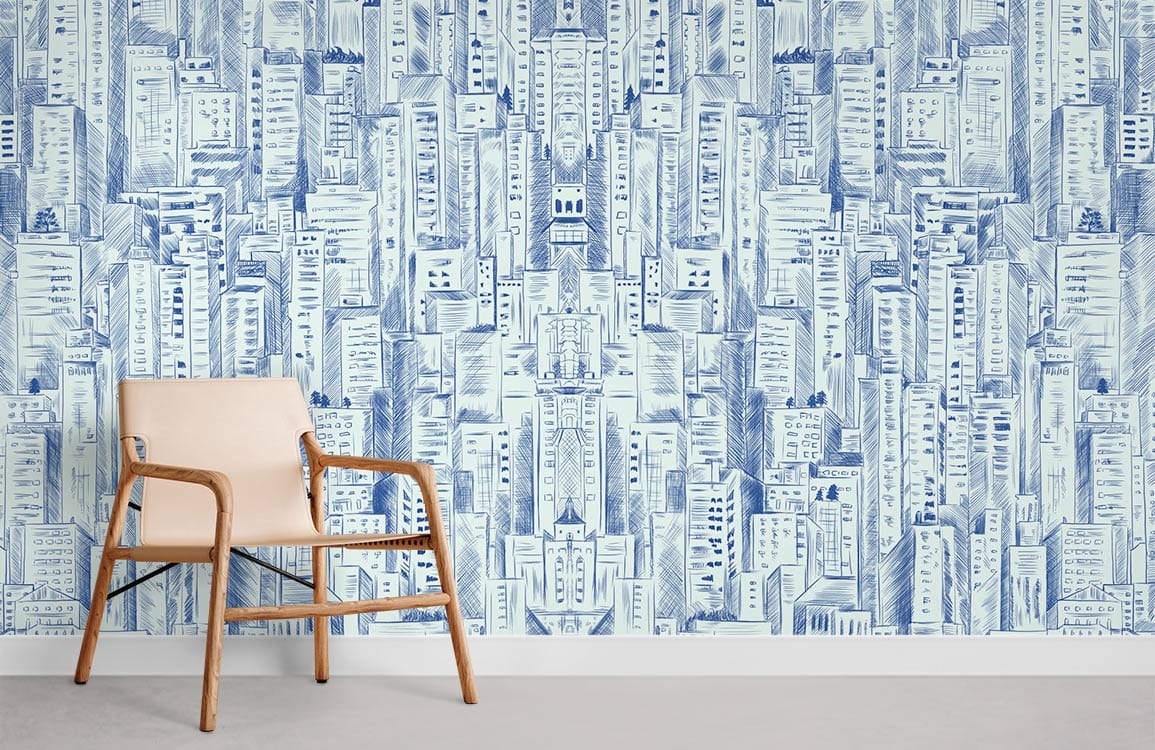 Chaise en bois clair avec siège et dossier tissés, idéal pour le papier peint mural graffiti