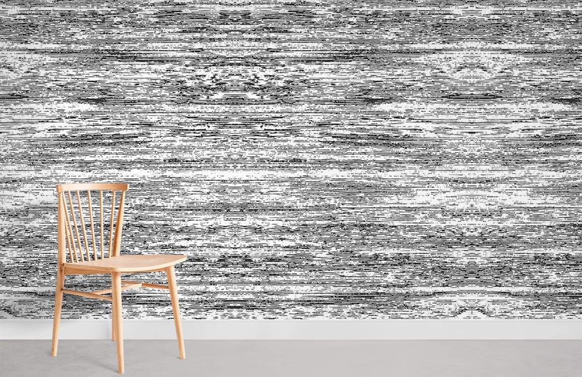 Chaise en bois clair avec dossier à lattes sur le papier peint mural gris flou
