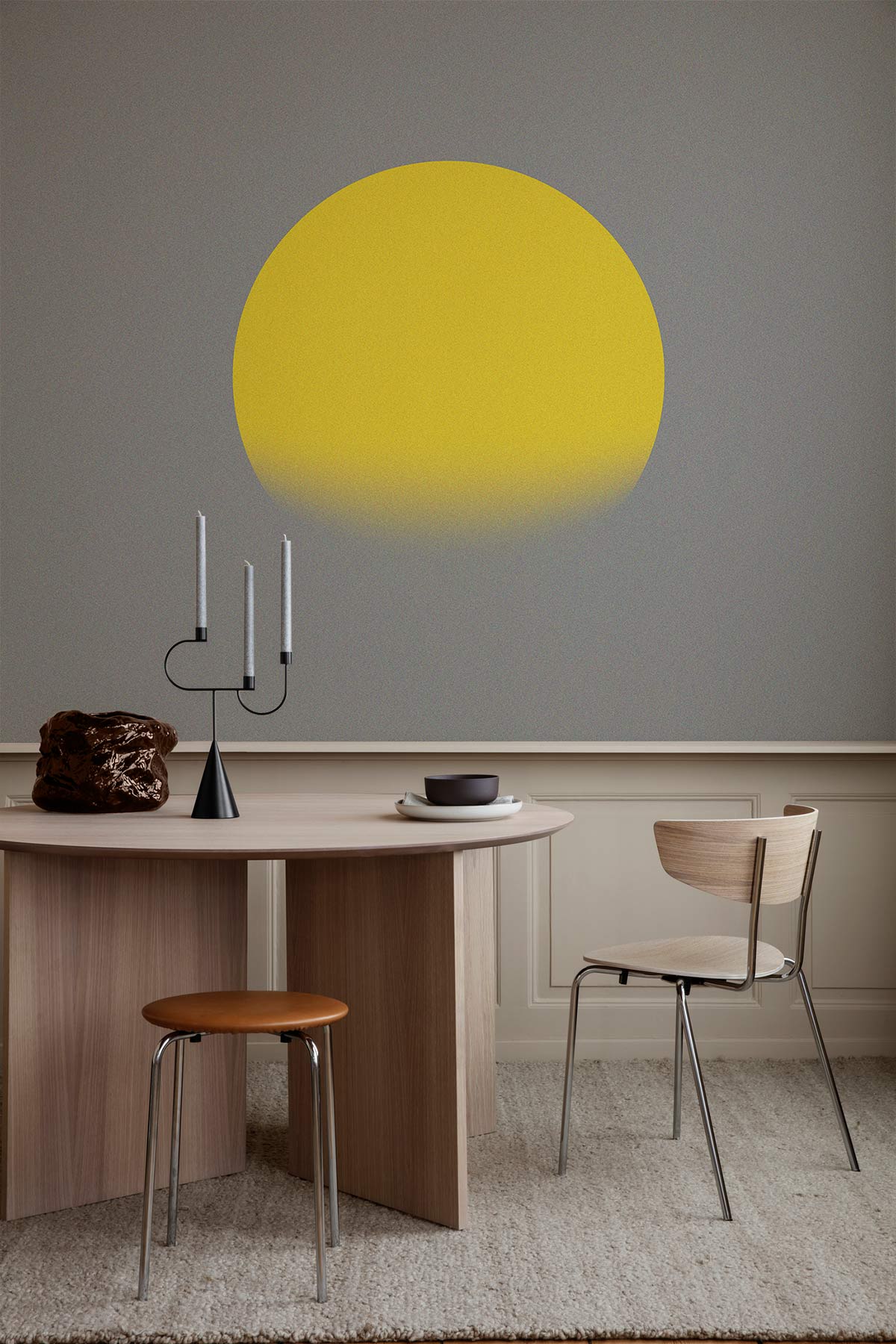 Peinture murale Halo Jaune, papier peint mural circulaire avec bord inférieur délavé