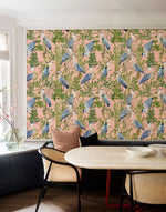 Papier peint mural hérons bleus sur fond rose et feuillage exotique - Vignette | Mr Papier Peint