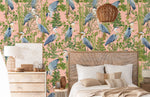 Papier peint mural hérons bleus sur fond rose et feuillage exotique - Vignette | Mr Papier Peint