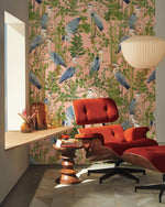 Papier peint mural hérons bleus sur fond rose et feuillage exotique - Vignette | Mr Papier Peint