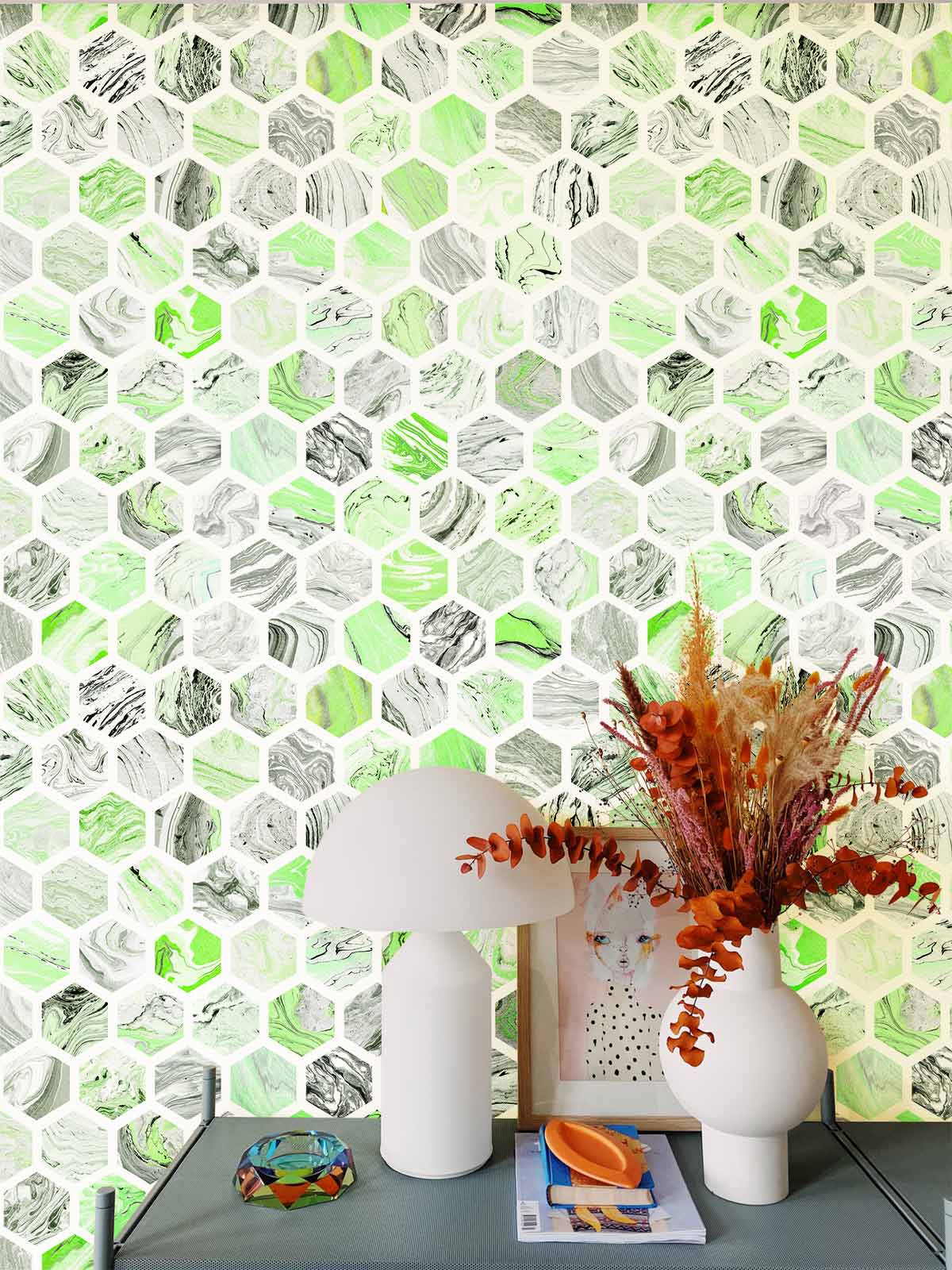 Papier peint mural hexagone vert - Le meilleur Papier peint panoramique Sur mesure